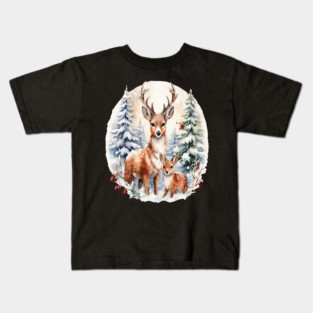 Christmas Deer and Fawn Kids T-Shirt