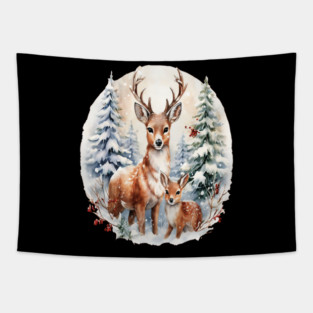 Christmas Deer and Fawn Tapestry