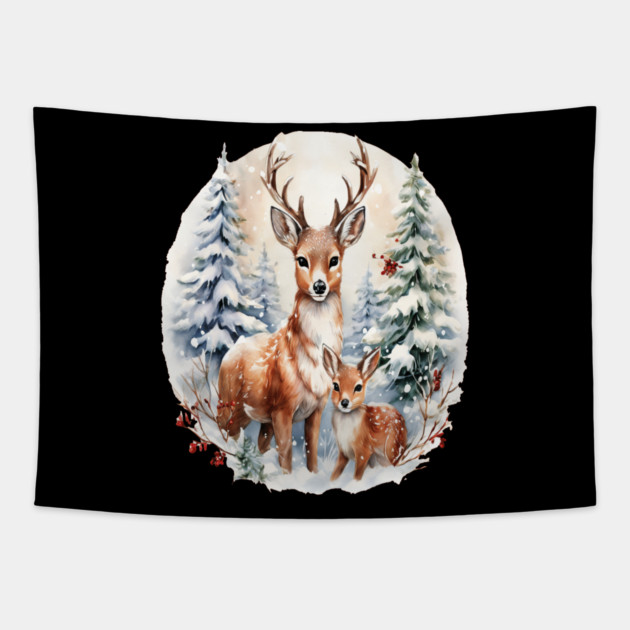 Christmas Deer and Fawn Tapestry by BirdsnStuff