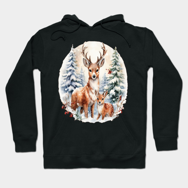 Christmas Deer and Fawn Hoodie by BirdsnStuff