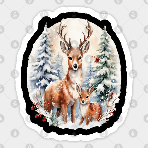 Christmas Deer and Fawn Sticker by BirdsnStuff