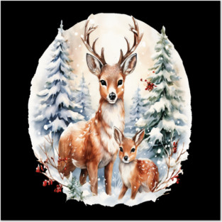 Christmas Deer and Fawn Posters and Art