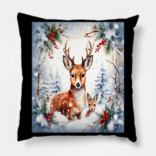 Christmas Deer and Fawn Pillow