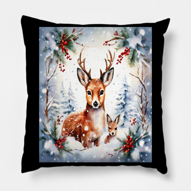 Christmas Deer and Fawn Pillow by BirdsnStuff