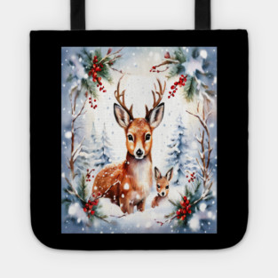 Christmas Deer and Fawn Tote