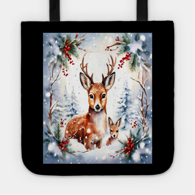 Christmas Deer and Fawn Tote by BirdsnStuff