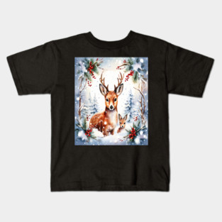 Christmas Deer and Fawn Kids T-Shirt