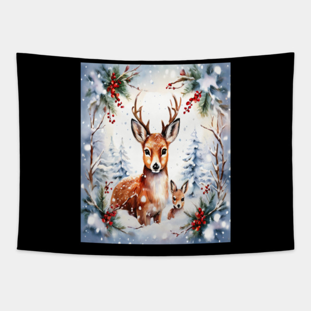 Christmas Deer and Fawn Tapestry by BirdsnStuff