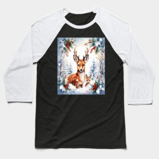 Christmas Deer and Fawn Baseball T-Shirt