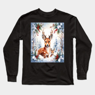 Christmas Deer and Fawn Long Sleeve T-Shirt