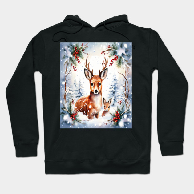 Christmas Deer and Fawn Hoodie by BirdsnStuff