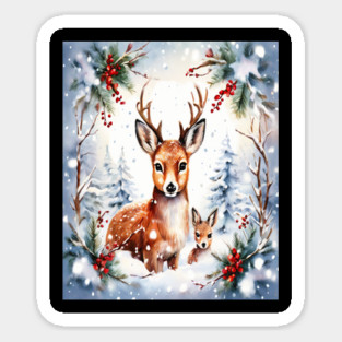 Christmas Deer and Fawn Sticker