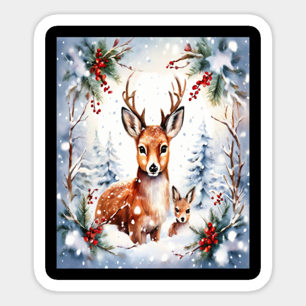Christmas Deer and Fawn Magnet by BirdsnStuff