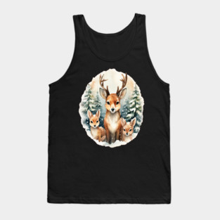 Christmas Deer and Fawn Tank Top