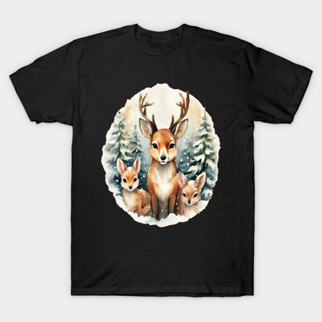 Christmas Deer and Fawn T-Shirt by BirdsnStuff