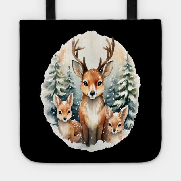 Christmas Deer and Fawn Tote by BirdsnStuff