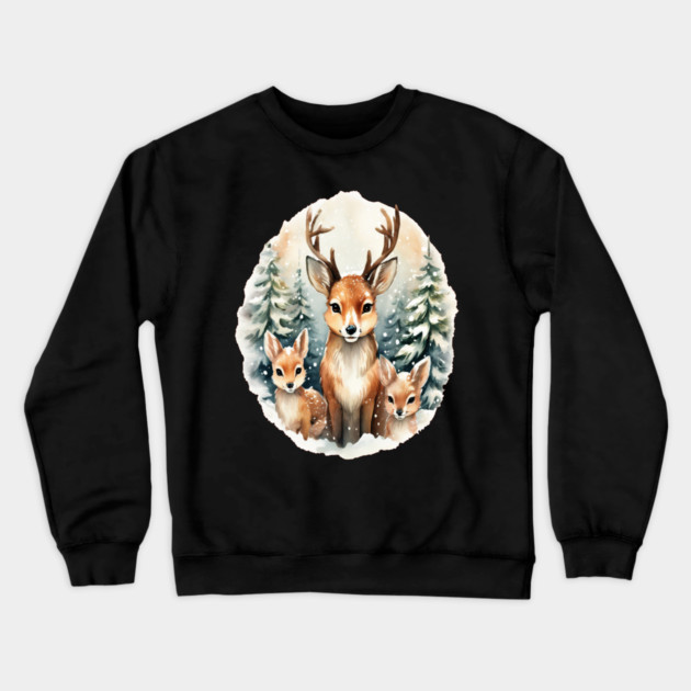 Christmas Deer and Fawn Crewneck Sweatshirt by BirdsnStuff