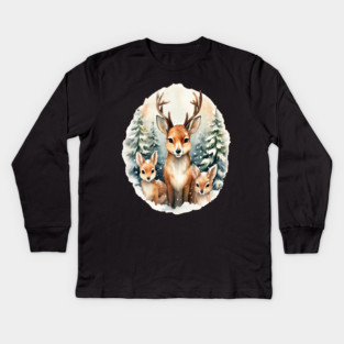 Christmas Deer and Fawn Kids Long Sleeve T-Shirt