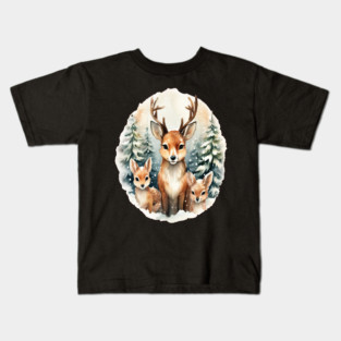 Christmas Deer and Fawn Kids T-Shirt