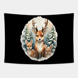 Christmas Deer and Fawn Tapestry