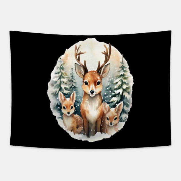 Christmas Deer and Fawn Tapestry by BirdsnStuff