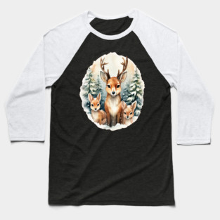 Christmas Deer and Fawn Baseball T-Shirt