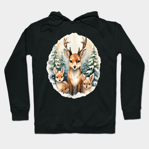 Christmas Deer and Fawn Hoodie by BirdsnStuff
