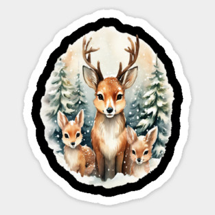 Christmas Deer and Fawn Sticker