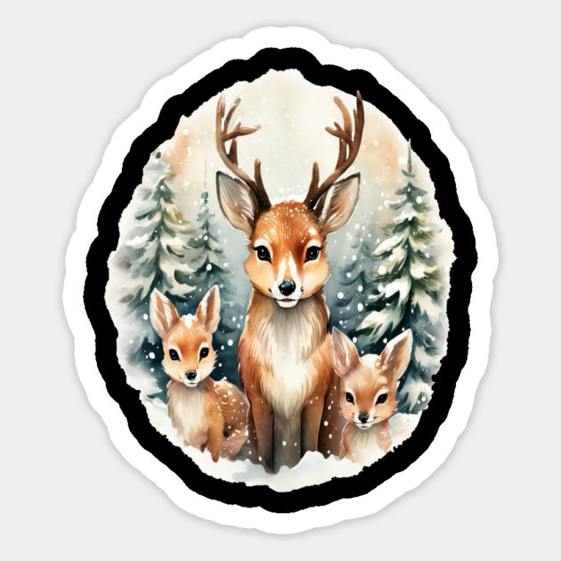 Christmas Deer and Fawn Magnet by BirdsnStuff