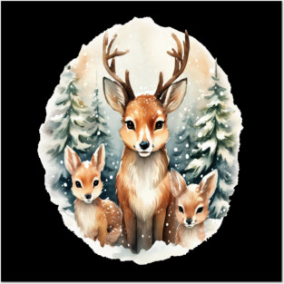 Christmas Deer and Fawn Posters and Art