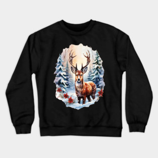 Christmas Deer with Poinsettia and Snow Crewneck Sweatshirt