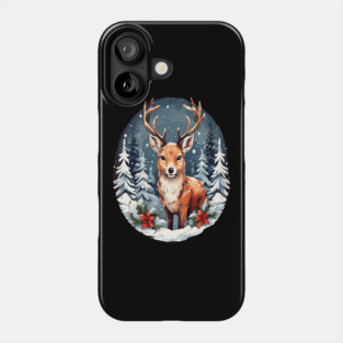 Christmas Deer with Poinsettia and Snow Phone Case