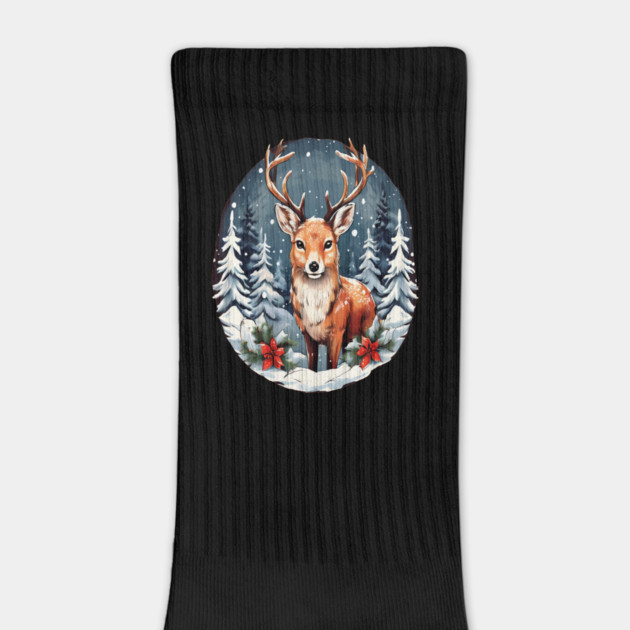 Christmas Deer with Poinsettia and Snow by BirdsnStuff