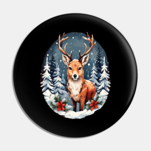 Christmas Deer with Poinsettia and Snow Pin
