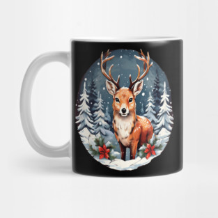 Christmas Deer with Poinsettia and Snow Mug