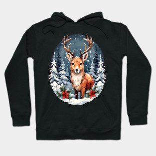 Christmas Deer with Poinsettia and Snow Hoodie