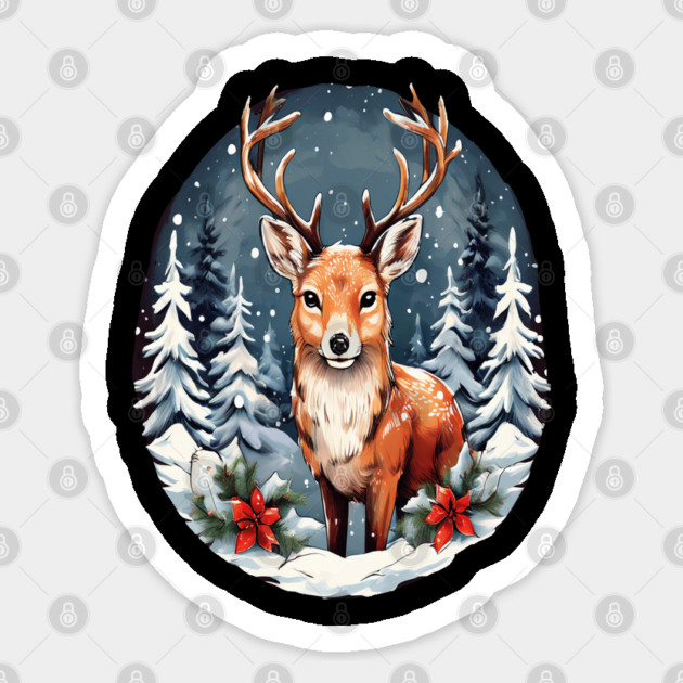 Christmas Deer with Poinsettia and Snow Sticker by BirdsnStuff