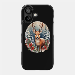 Christmas Deer with Poinsettia and Snow Phone Case