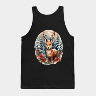 Christmas Deer with Poinsettia and Snow Tank Top
