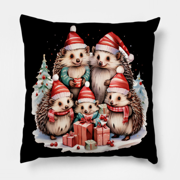 Merry Christmas Hedge Hogs Pillow by BirdsnStuff