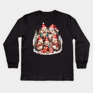 Merry Christmas Hedge Hogs Kids Long Sleeve T-Shirt