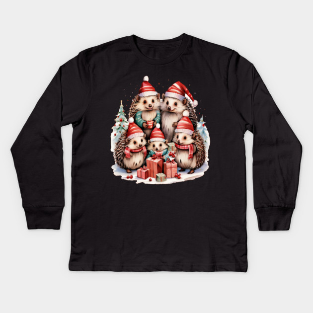 Merry Christmas Hedge Hogs Kids Long Sleeve T-Shirt by BirdsnStuff
