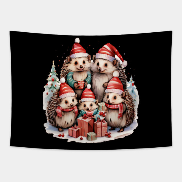 Merry Christmas Hedge Hogs Tapestry by BirdsnStuff