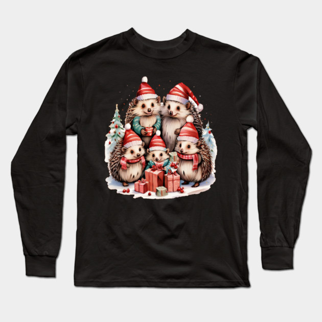 Merry Christmas Hedge Hogs Long Sleeve T-Shirt by BirdsnStuff