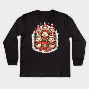 Merry Christmas Hedge Hogs Kids Long Sleeve T-Shirt