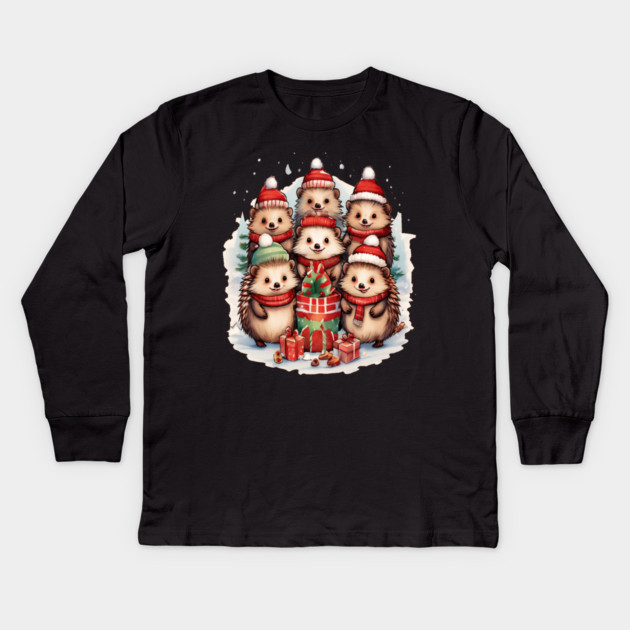 Merry Christmas Hedge Hogs Kids Long Sleeve T-Shirt by BirdsnStuff