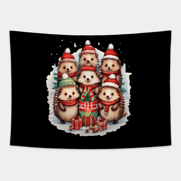 Merry Christmas Hedge Hogs Tapestry by BirdsnStuff