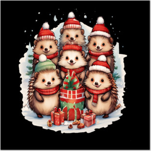 Merry Christmas Hedge Hogs Posters and Art