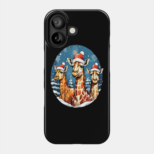 Chrismtas Girraffe and Santa Hats Phone Case by BirdsnStuff