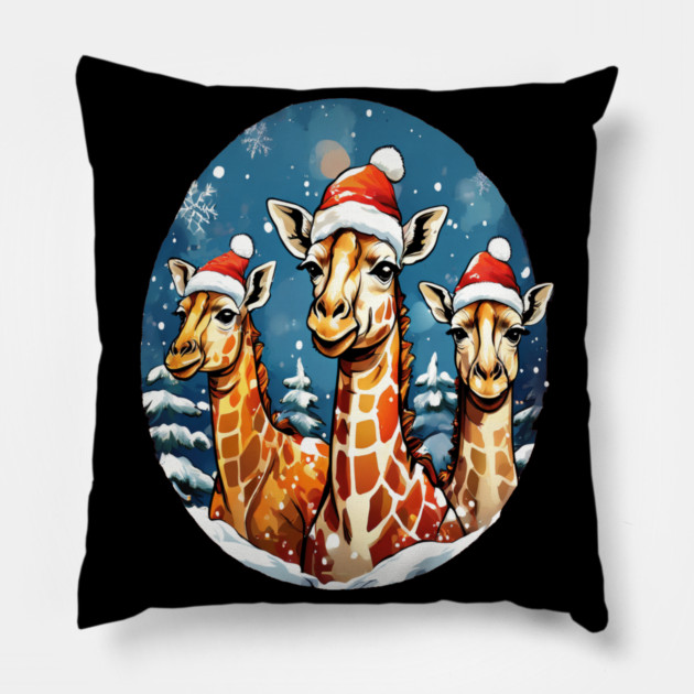 Chrismtas Girraffe and Santa Hats Pillow by BirdsnStuff